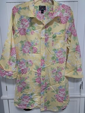 American Living South Hampton Yellow Pink Floral Cotton Nightshirt Sz Large